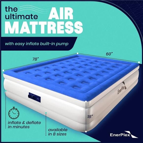 Queen Air Mattress for Camping, Home & Travel - 16 Inch Double Height - Picture 1 of 6